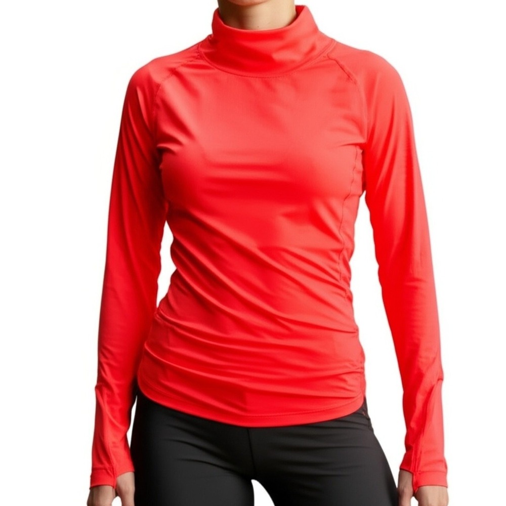 Cascade Shirt Womens Large Sport Performance Orange Cowl Neck Long Sleeve